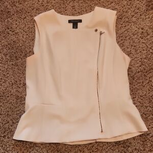 White House Black Market Cream Sleeveless Blouse with Zipper